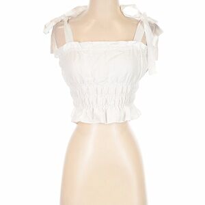 Bardot White Smocked Crop Top with Bow Straps